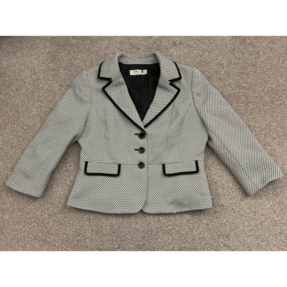 Tahari Arthur S. Levine Blazer Womens 14 Black White Trim Professional Excellent